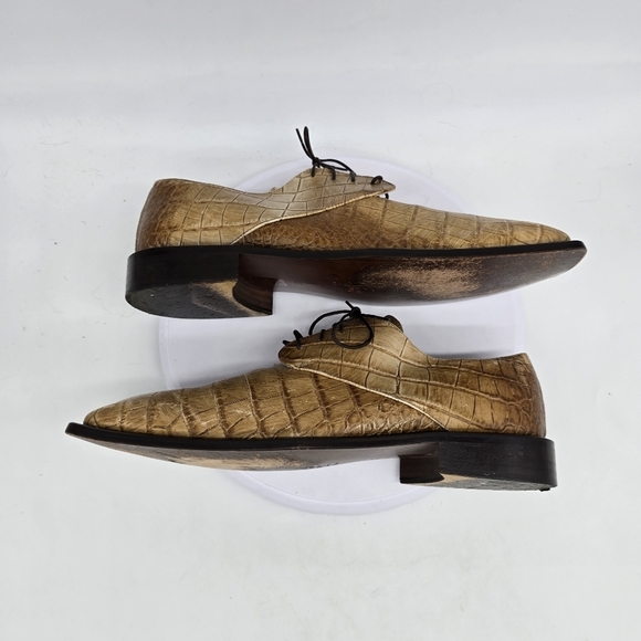 Emilio Franco Shoe Men's 12 Italian Calfskin Gator Print Exotic Oxfords - Picture 8 of 11